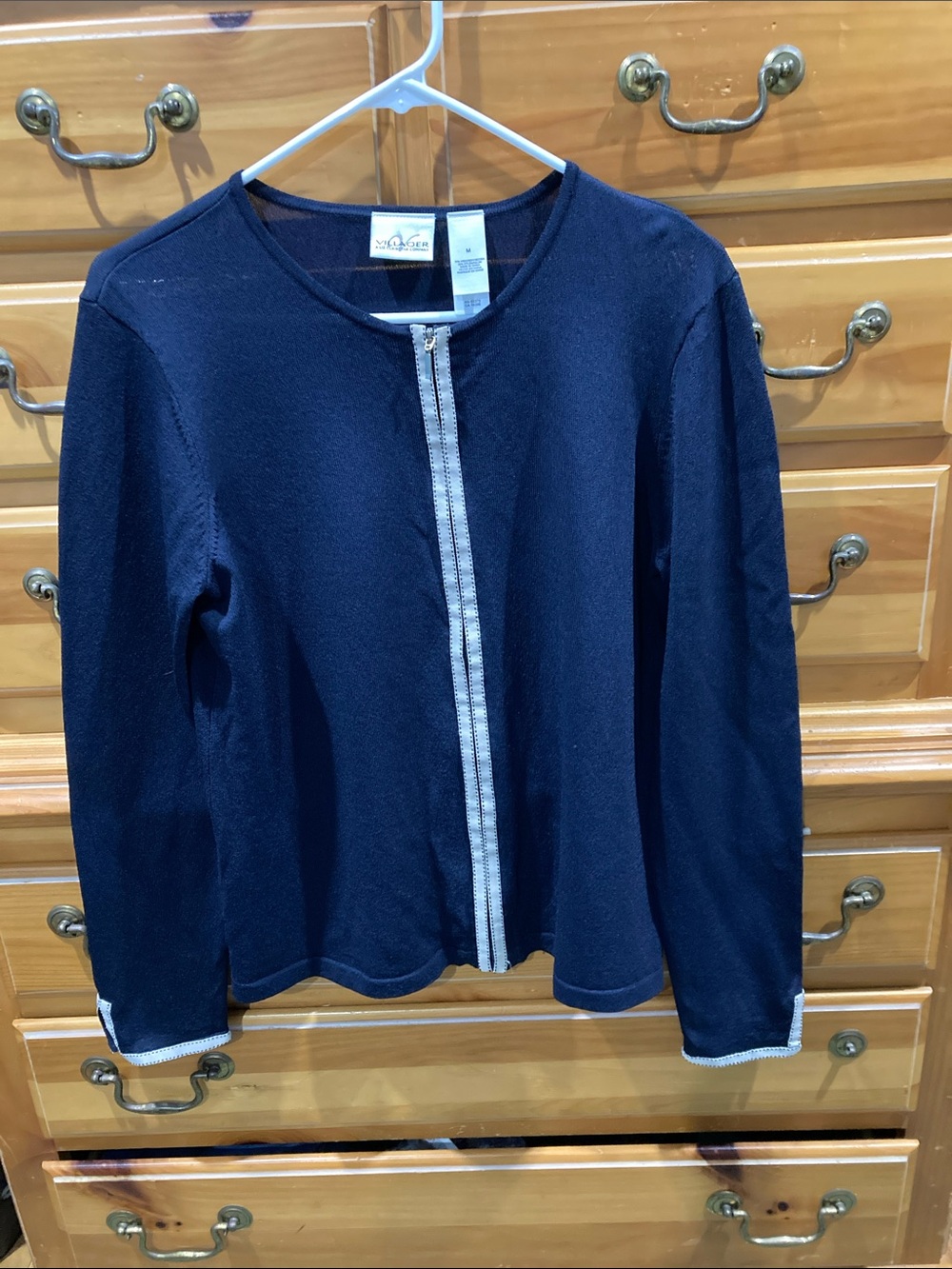 villager Navy Zip-Trim Knit Cardigan
